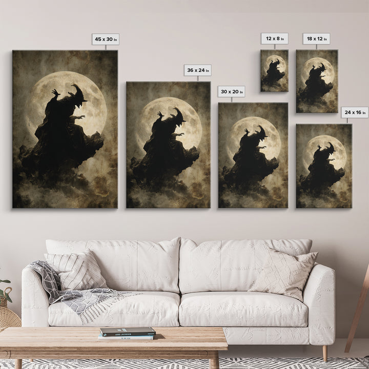 The Moonlit Witch, Dark Romantic Horror Art, Vertical Wall Art, Dark Halloween Decor, Canvas Print, Halloween Wall Art, Macabre Wall Art