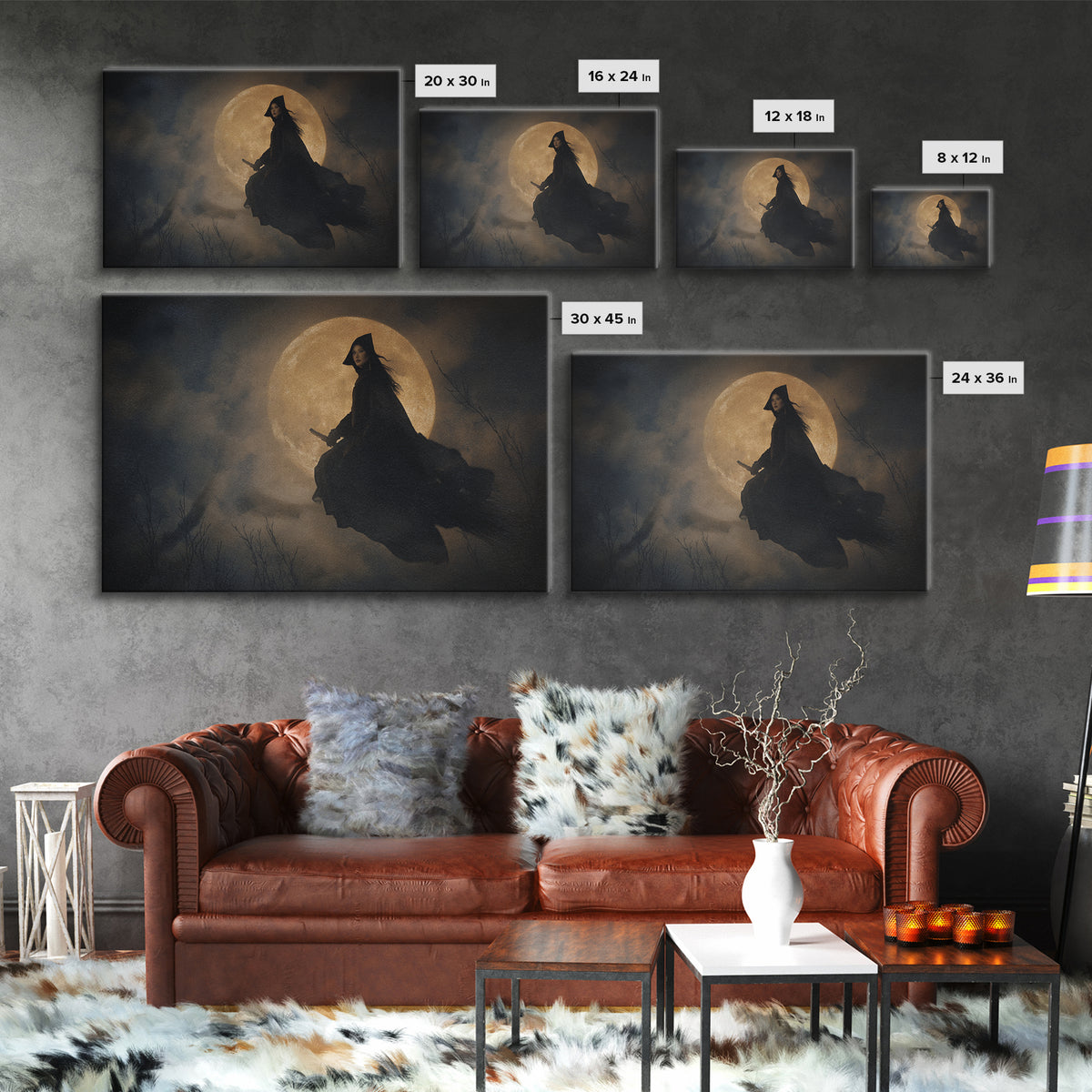 The Moonlit Witch, Romantic Gothic Landscape, Landscape Wall Art, Macabre Wall Art, Framed Canvas Print, Halloween Wall Art
