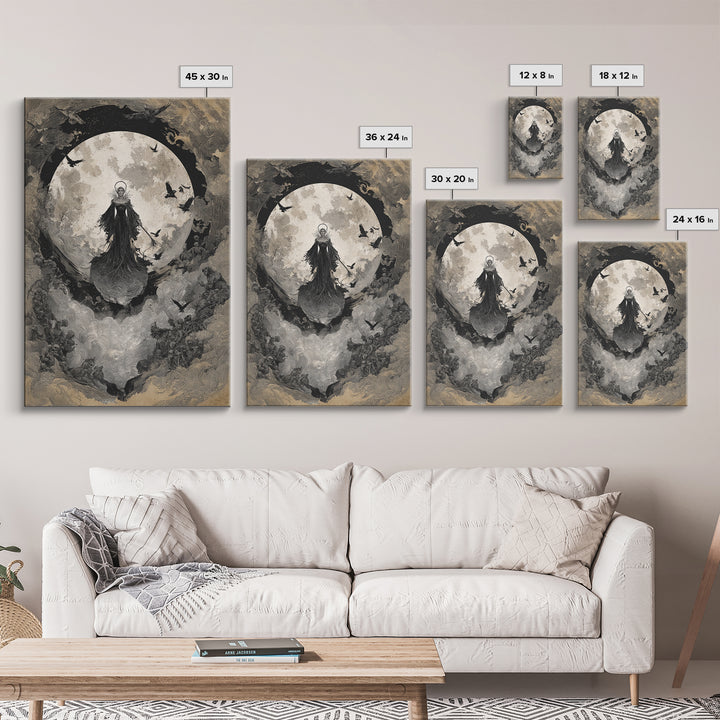 The Moonlit Witch, Decadent Gothic Art, Vertical Wall Art, Gothic Horror Wall Art, Framed Canvas Print, Halloween Wall Art