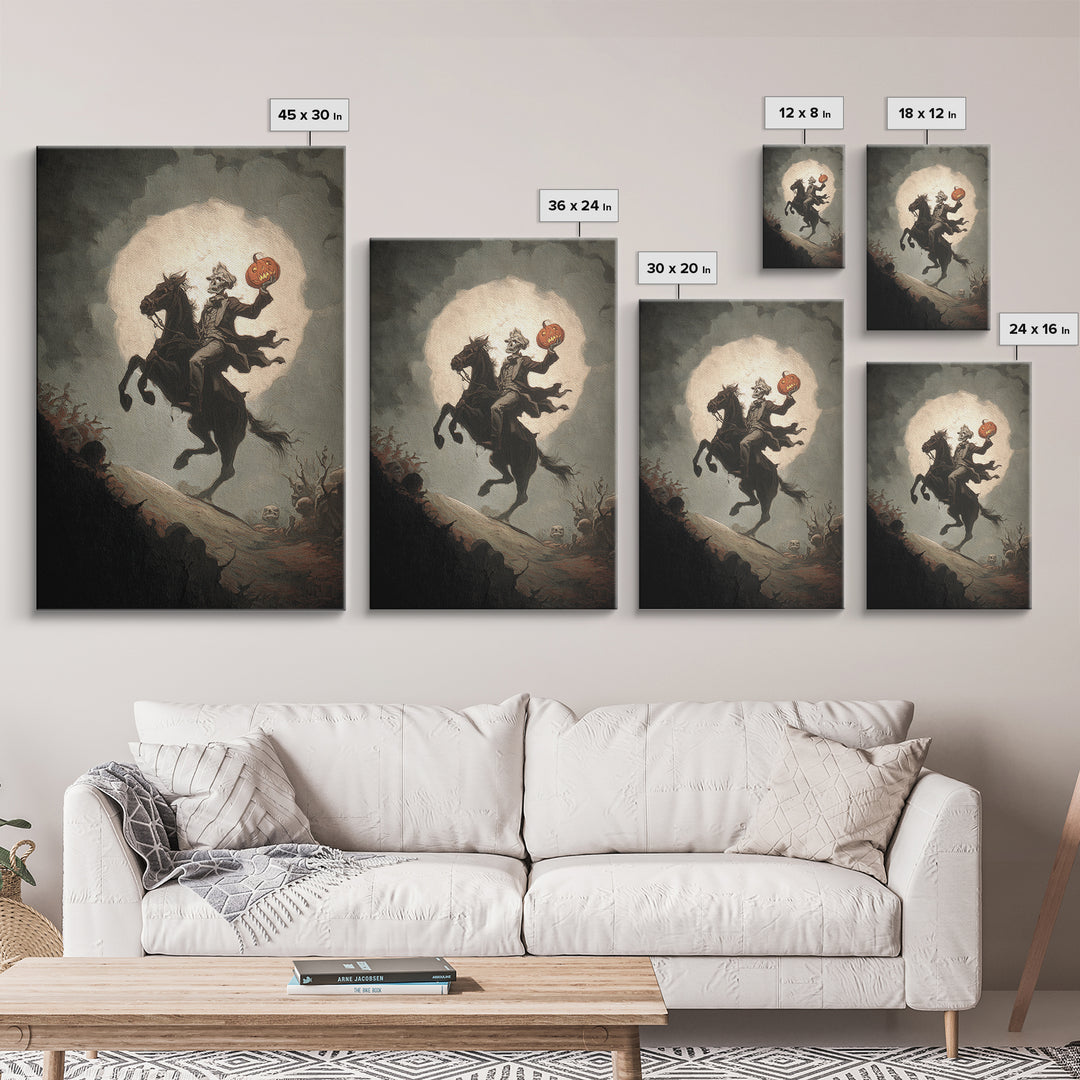 The Headless Horseman, Gothic Nightmare Art, Vertical Wall Art, Dark Halloween Decor, Canvas Print, Halloween Wall Art