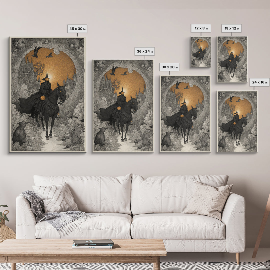 The Headless Horseman, Victorian Macabre Art, Vertical Wall Art, Dark Halloween Decor, Canvas Print, Halloween Wall Art