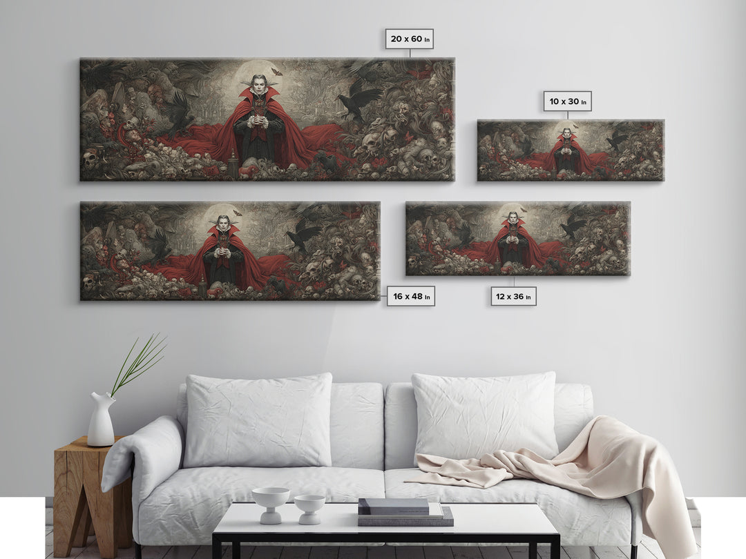 The Crimson Vampire, Medieval Grotesque Art, Extra Wide Wall Art, Gothic Horror Wall Art, Canvas Print, Halloween Wall Art