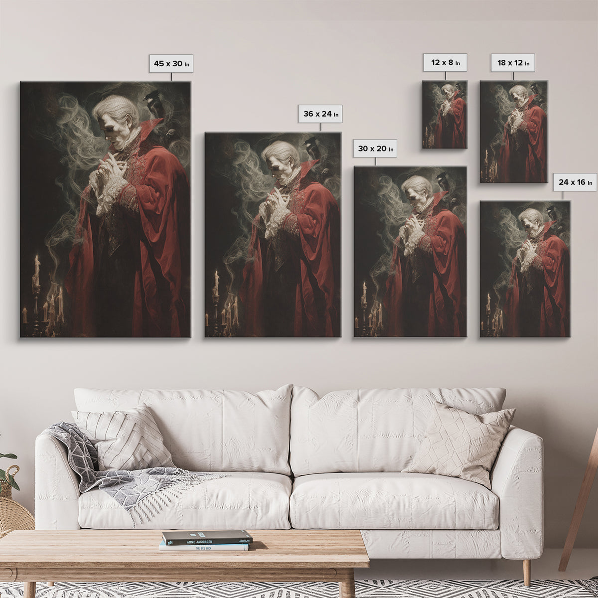 The Crimson Vampire, Dark Renaissance Art, Vertical Wall Art, Dark Fantasy Wall Art, Framed Canvas Print, Halloween Wall Art