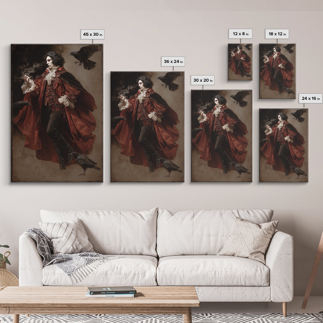 The Crimson Vampire, Danse Macabre Art, Vertical Wall Art, Gothic Horror Wall Art, Framed Canvas Print