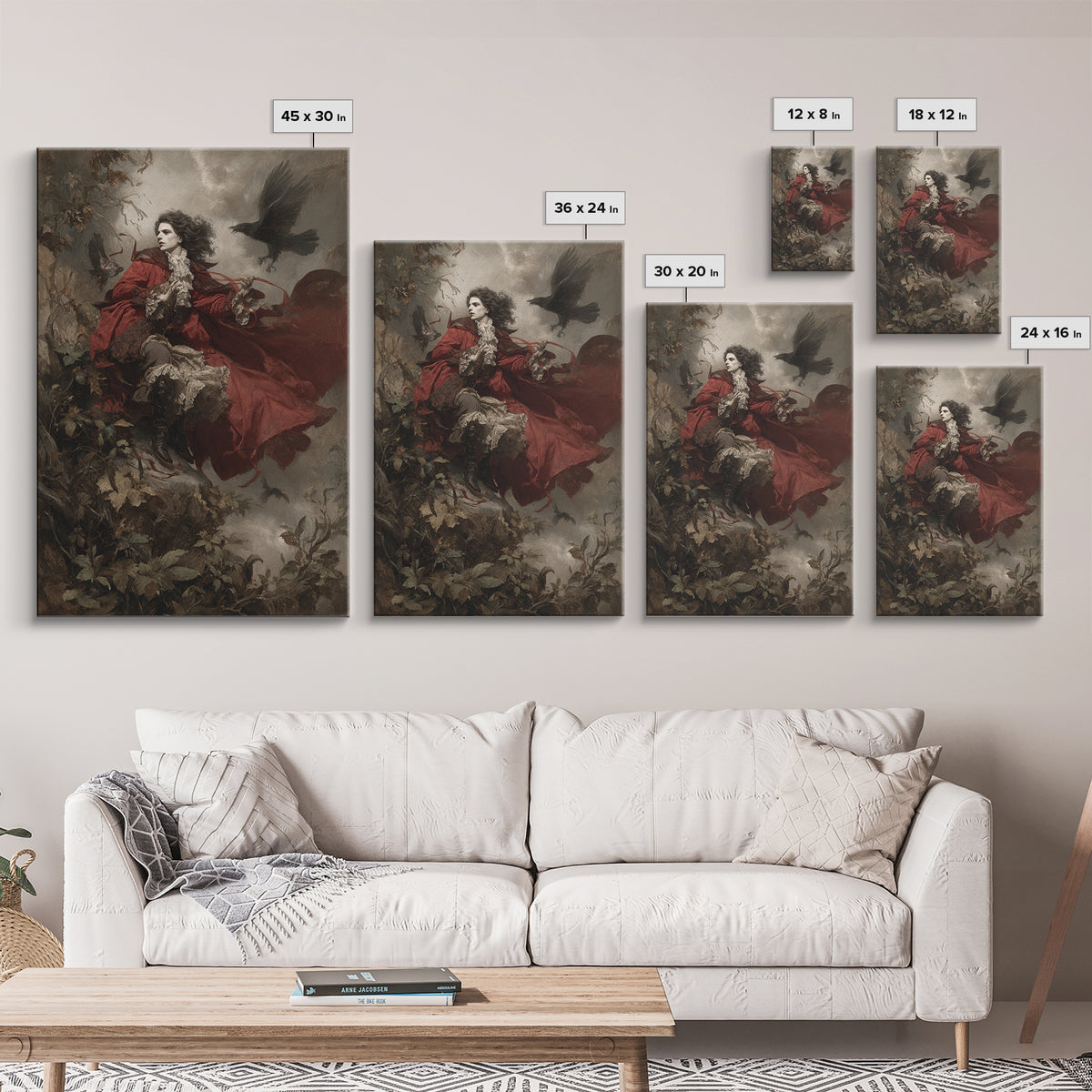 The Crimson Vampire, Baroque Witchcraft Art, Vertical Wall Art, Dark Fantasy Wall Art, Framed Canvas Print, Halloween Wall Art