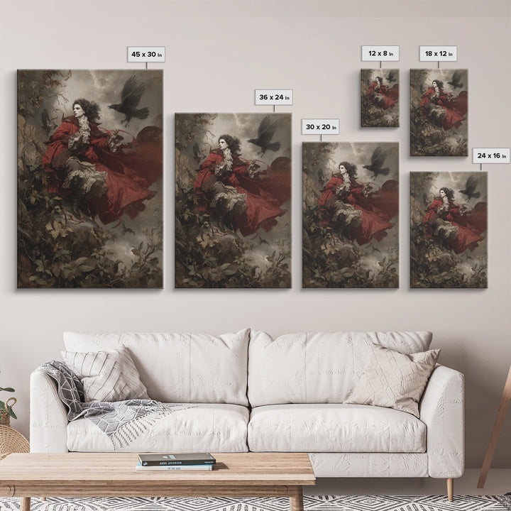 The Crimson Vampire, Baroque Witchcraft Art, Vertical Wall Art, Dark Fantasy Wall Art, Framed Canvas Print, Halloween Wall Art
