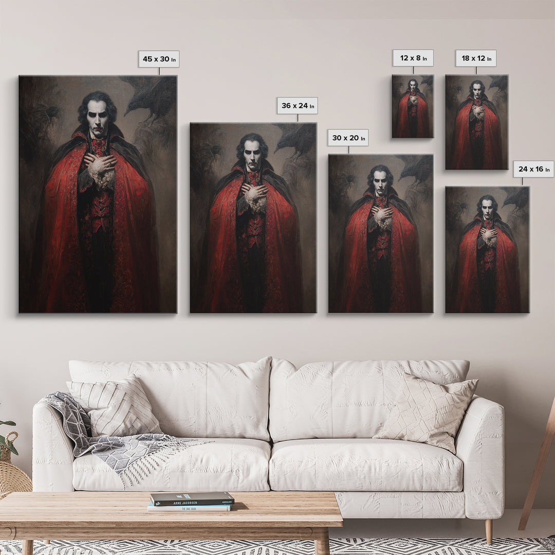 The Crimson Vampire, Dark Romantic Horror Art, Vertical Wall Art, Gothic Horror Wall Art, Canvas Print, Halloween Wall Art