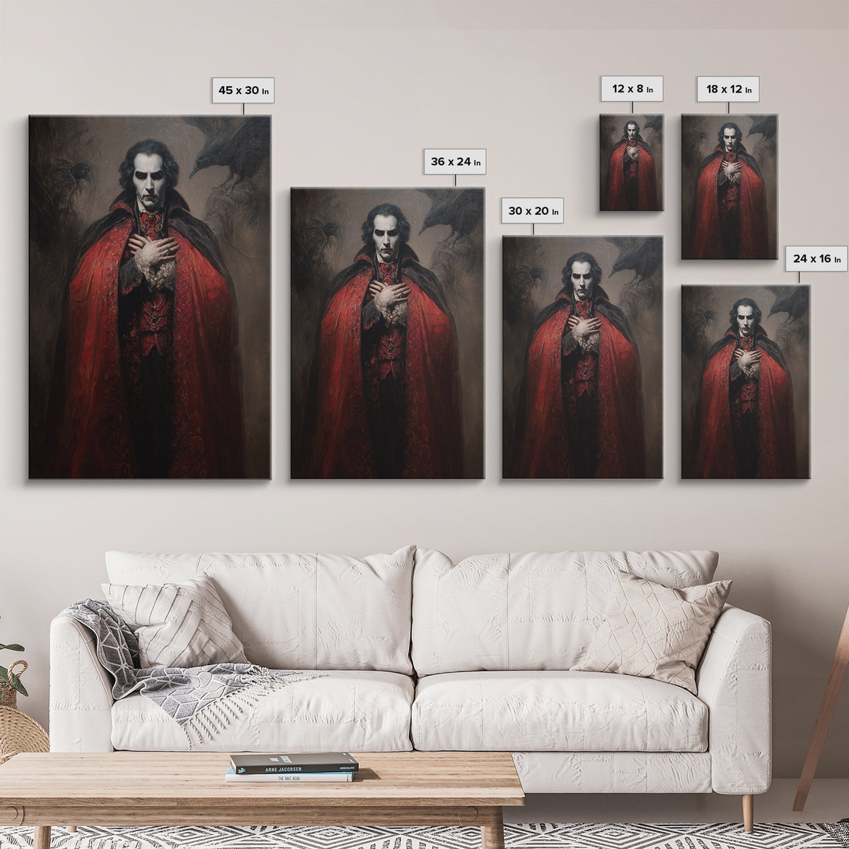 The Crimson Vampire, Dark Romantic Horror Art, Vertical Wall Art, Gothic Horror Wall Art, Canvas Print, Halloween Wall Art