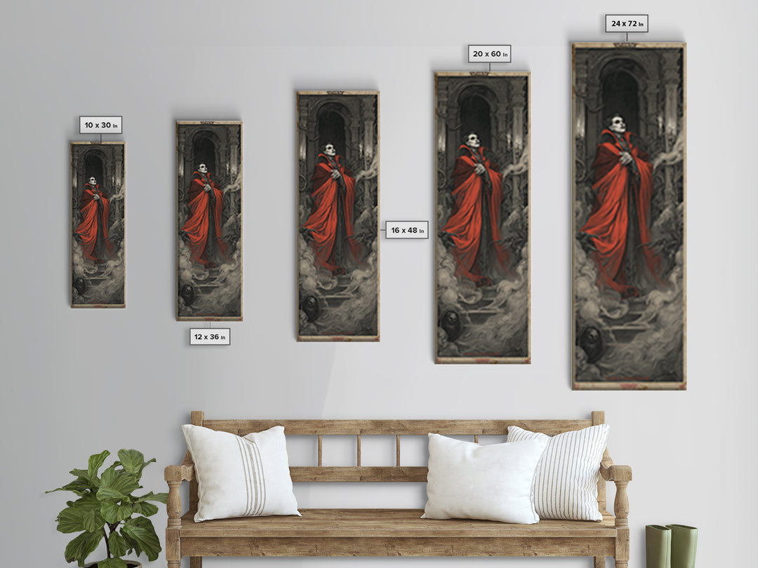 The Crimson Vampire, Architectural Etching Art, Tall Narrow Wall Art, Dark Fantasy Wall Art, Canvas Print, Halloween Wall Art