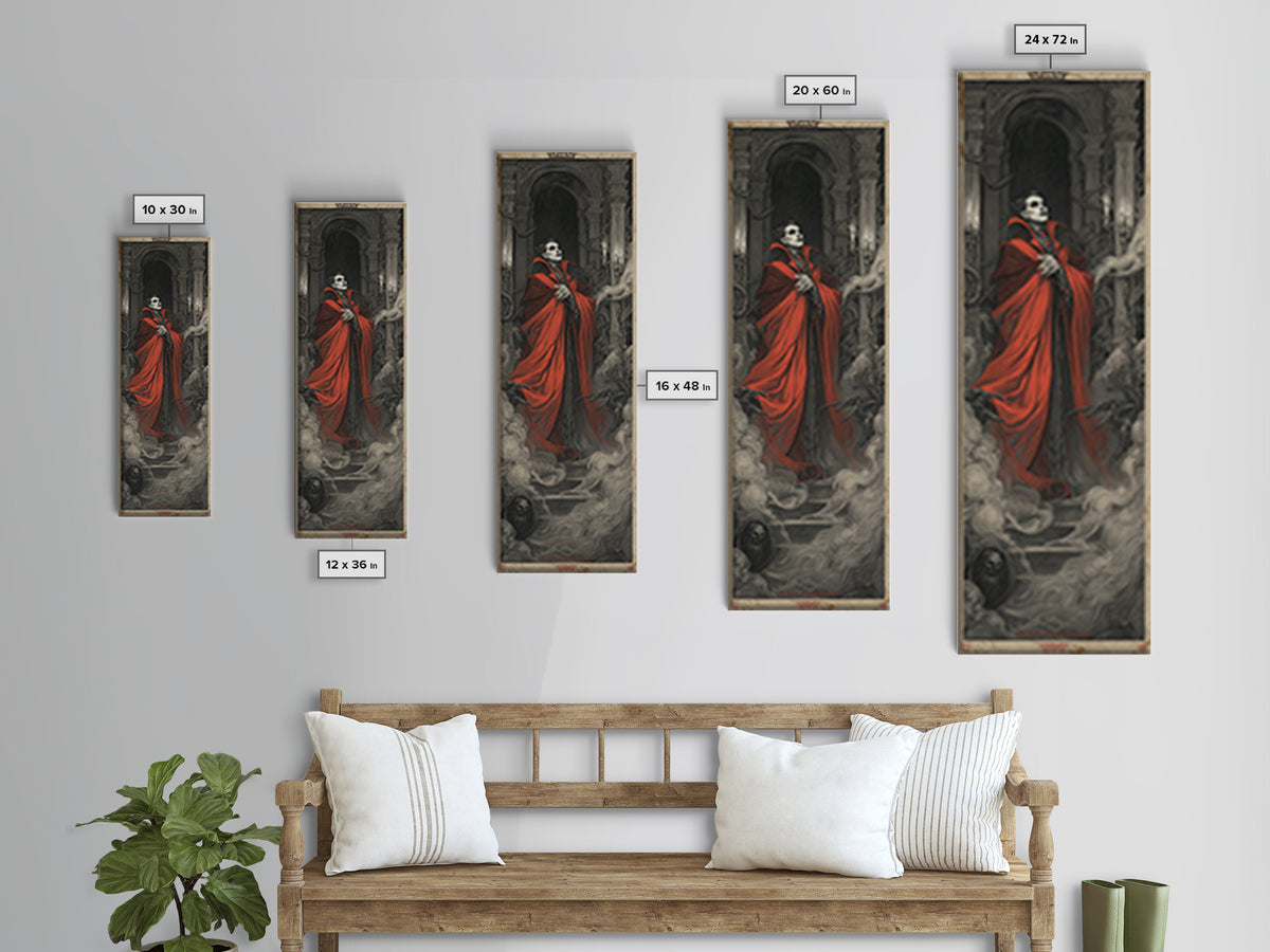 The Crimson Vampire, Architectural Etching Art, Tall Narrow Wall Art, Dark Fantasy Wall Art, Canvas Print, Halloween Wall Art