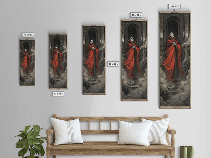 The Crimson Vampire, Architectural Etching Art, Tall Narrow Wall Art, Dark Fantasy Wall Art, Canvas Print, Halloween Wall Art