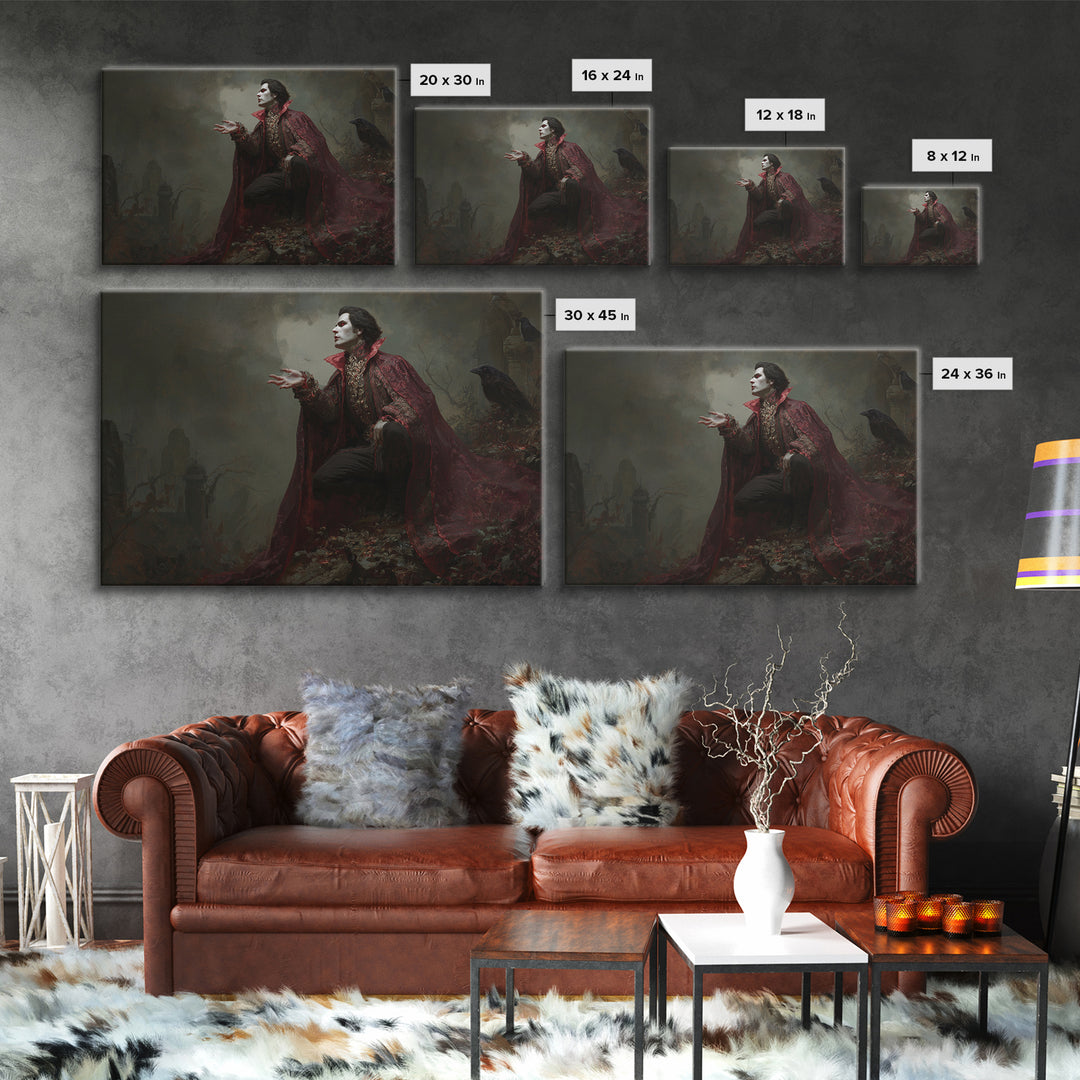 The Crimson Vampire, Romantic Gothic Landscape, Landscape Wall Art, Dark Fantasy Wall Art, Framed Canvas Print, Halloween Wall Art