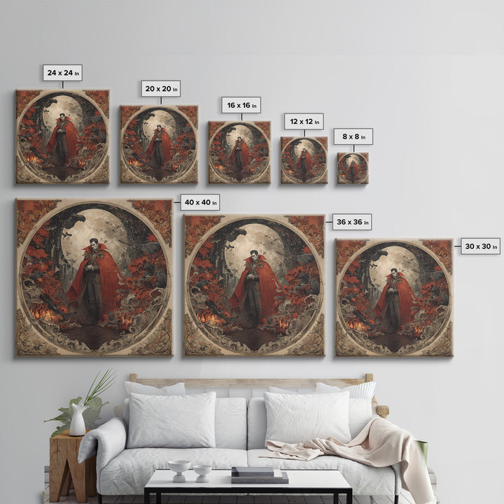 The Crimson Vampire, Symbolist Gothic Landscape, Square Wall Art, Dark Halloween Decor, Framed Canvas Print, Halloween Wall Art