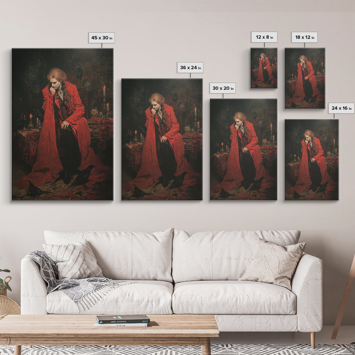 The Crimson Vampire, Ornate Symbolist Art, Vertical Wall Art, Gothic Horror Wall Art, Canvas Print, Halloween Wall Art