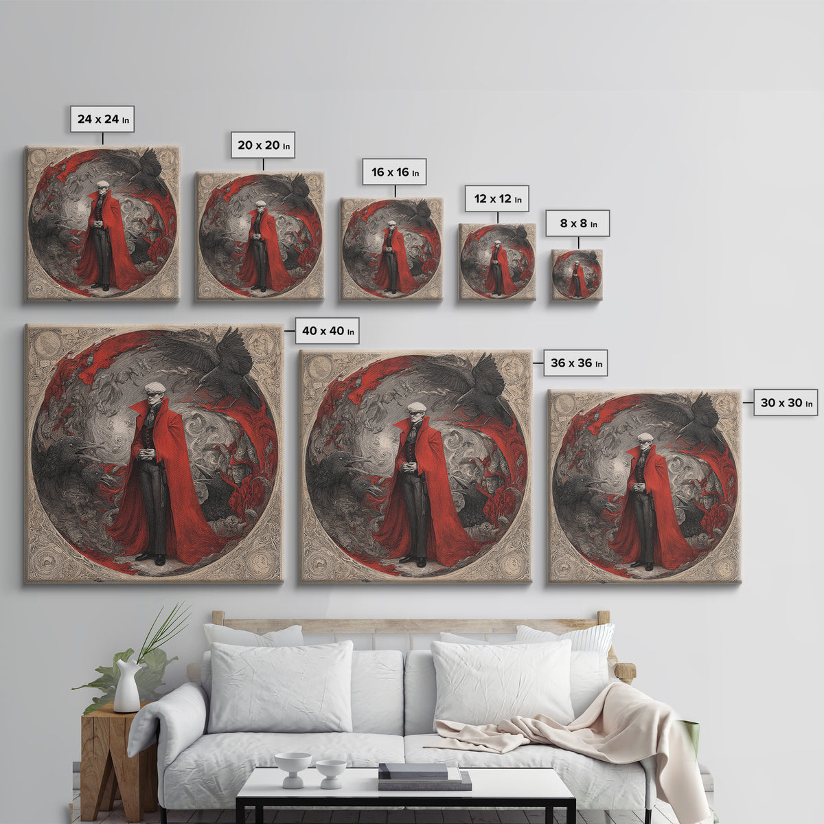 The Crimson Vampire, Expressionist Nightmare Art, Square Wall Art, Macabre Wall Art, Framed Canvas Print, Halloween Wall Art