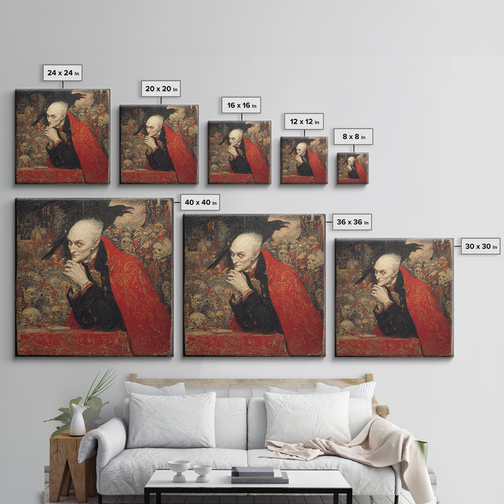 The Crimson Vampire, Grotesque Carnival Art, Square Wall Art, Dark Halloween Decor, Canvas Print, Halloween Wall Art, Statement Wall Art