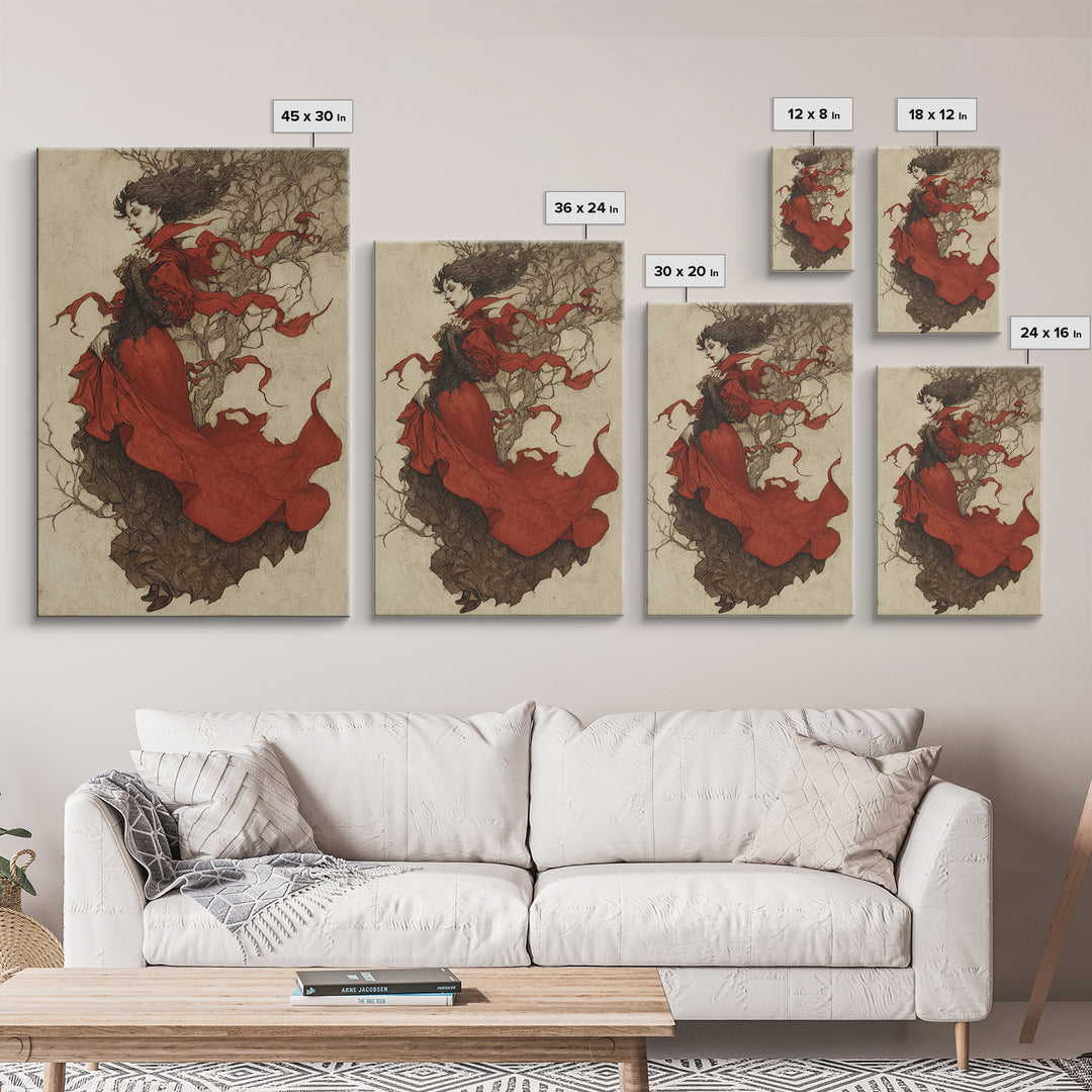 The Crimson Vampire, Gothic Storybook Art, Vertical Wall Art, Gothic Horror Wall Art, Framed Canvas Print, Halloween Wall Art