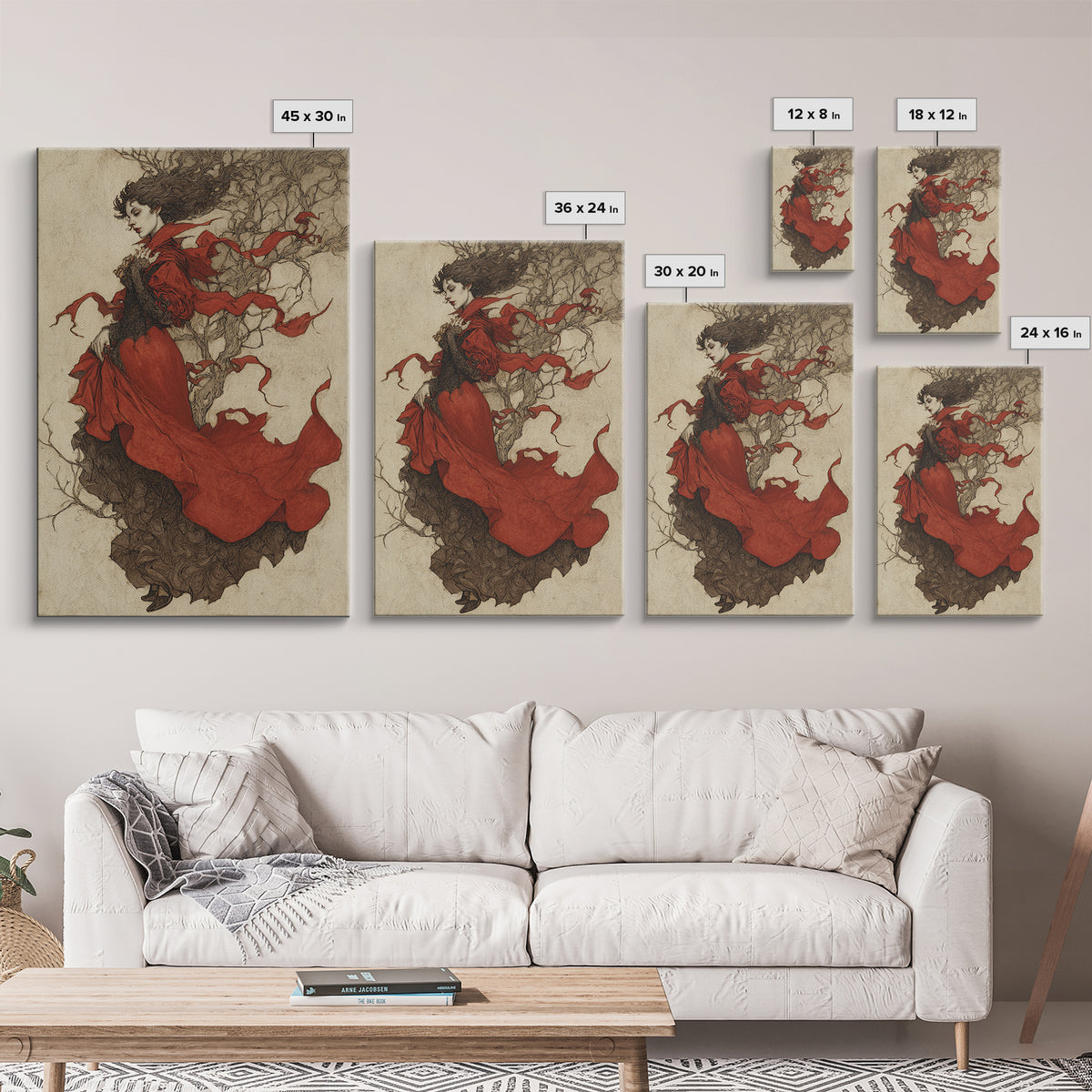The Crimson Vampire, Gothic Storybook Art, Vertical Wall Art, Gothic Horror Wall Art, Framed Canvas Print, Halloween Wall Art