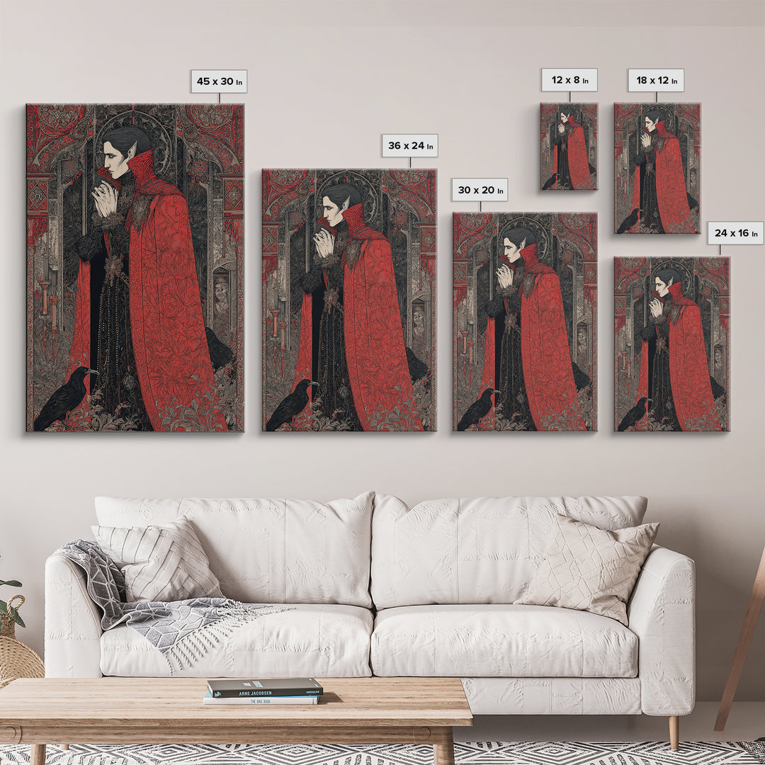 The Crimson Vampire, Stained Glass Gothic Art, Vertical Wall Art, Dark Fantasy Wall Art, Canvas Print, Halloween Wall Art, Halloween Decor
