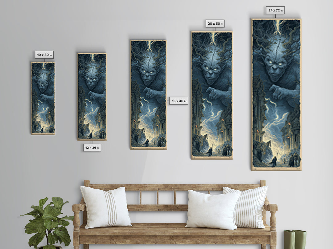 The Stitched Giant, Gothic Engraving Art, Tall Narrow Wall Art, Macabre Wall Art, Canvas Print, Halloween Wall Art, Dark Fantasy Art