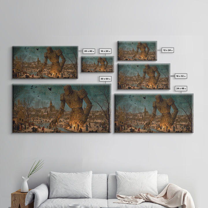 The Stitched Giant, Northern Renaissance Horror, Wide Panoramic Art, Dark Fantasy Wall Art, Canvas Print, Halloween Wall Art