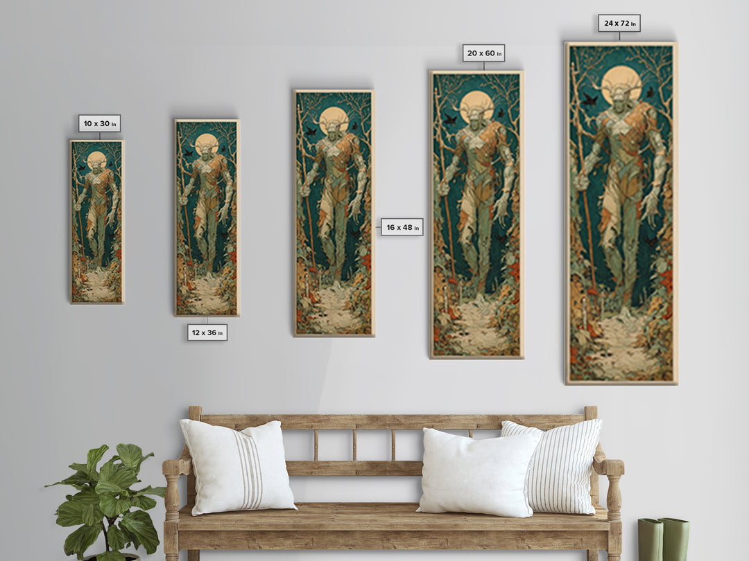 The Stitched Giant, Dark Renaissance Art, Tall Narrow Wall Art, Gothic Horror Wall Art, Framed Canvas Print, Halloween Wall Art