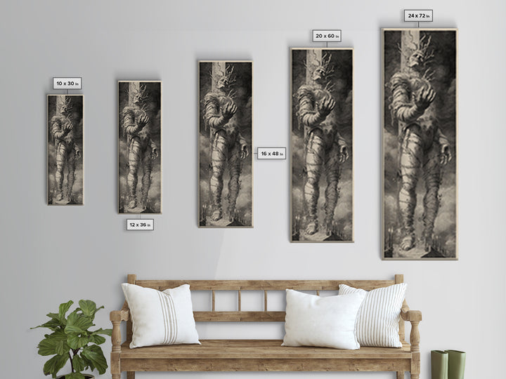 The Stitched Giant, Architectural Etching Art, Tall Narrow Wall Art, Dark Fantasy Wall Art, Framed Canvas Print