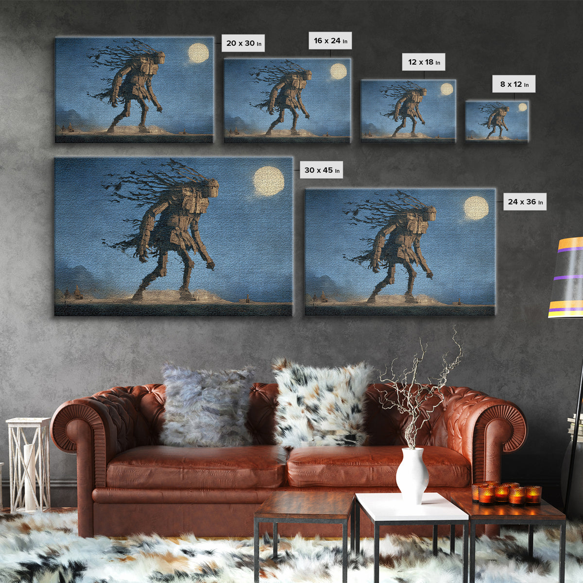 The Stitched Giant, Romantic Gothic Landscape, Landscape Wall Art, Dark Halloween Decor, Canvas Print, Halloween Wall Art