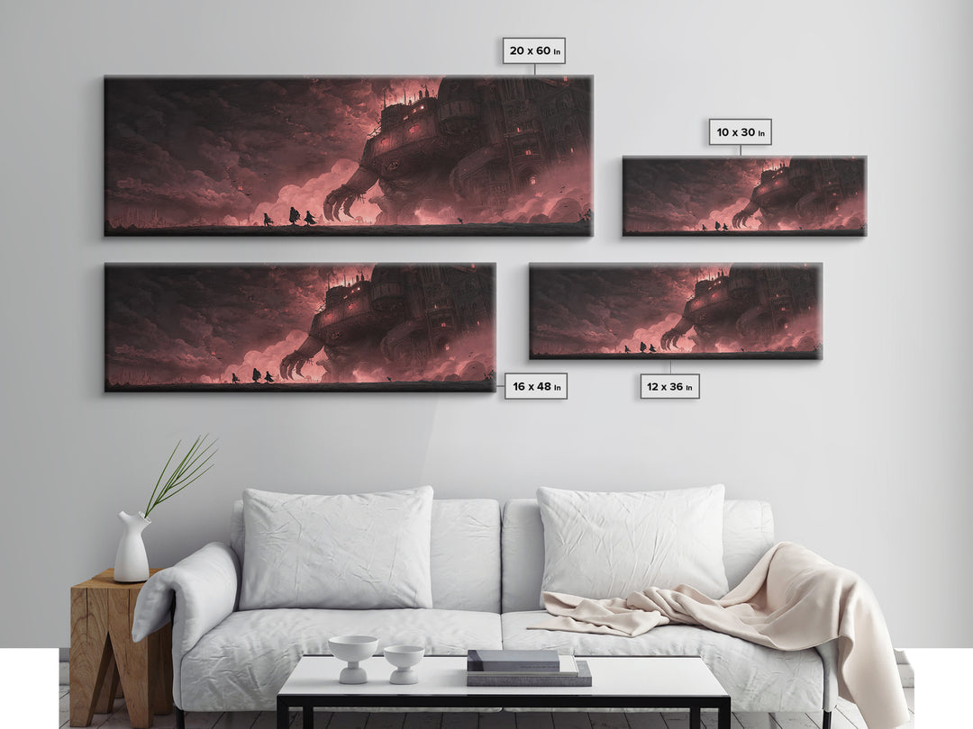The Stitched Giant, Apocalyptic Romantic Art, Extra Wide Wall Art, Dark Halloween Decor, Framed Canvas Print, Halloween Wall Art