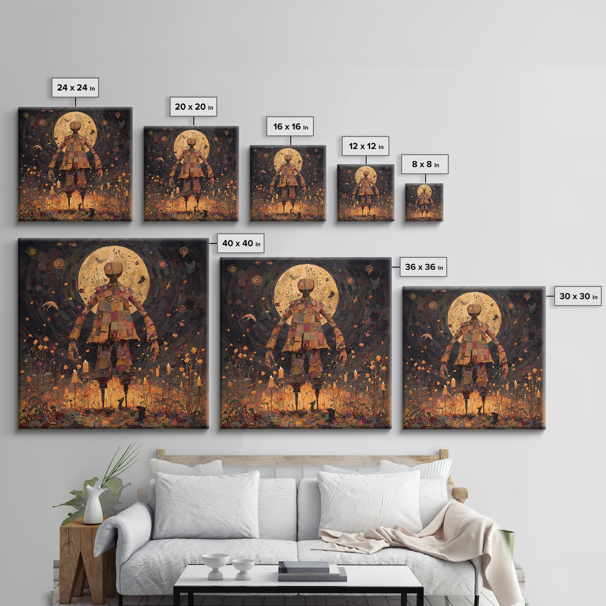 The Stitched Giant, Symbolist Dream Art, Square Wall Art, Gothic Horror Wall Art, Canvas Print, Halloween Wall Art, Macabre Wall Art