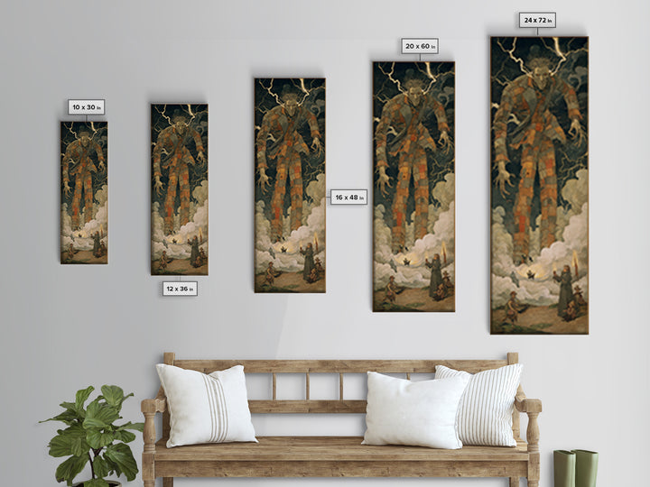 The Stitched Giant, Dark Symbolist Art, Tall Narrow Wall Art, Dark Fantasy Wall Art, Canvas Print, Halloween Wall Art