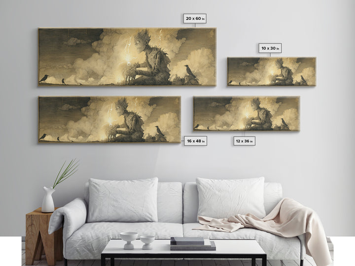 The Stitched Giant, Expressionist Nightmare Art, Extra Wide Wall Art, Gothic Horror Wall Art, Framed Canvas Print, Halloween Wall Art