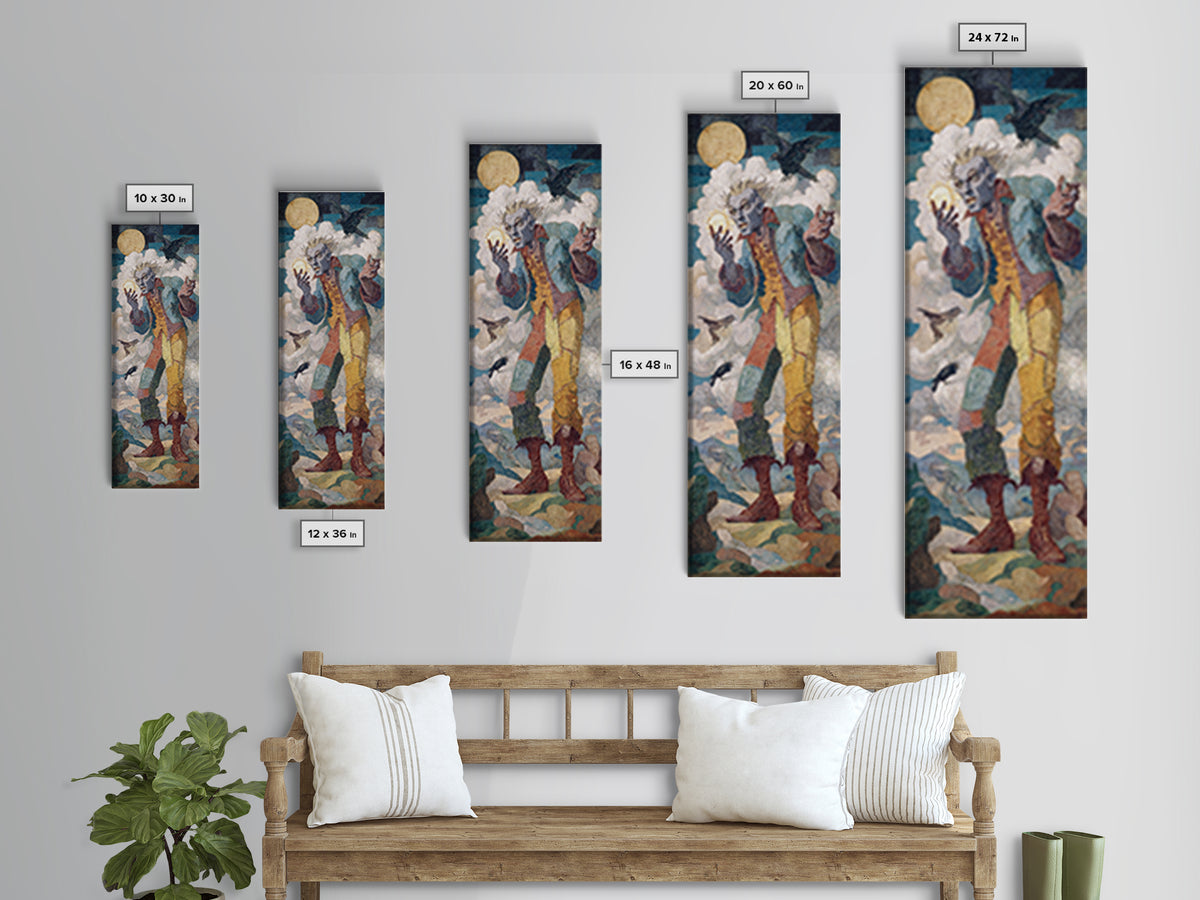 The Stitched Giant, Expressionist Gothic Art, Tall Narrow Wall Art, Dark Fantasy Wall Art, Canvas Print, Halloween Wall Art