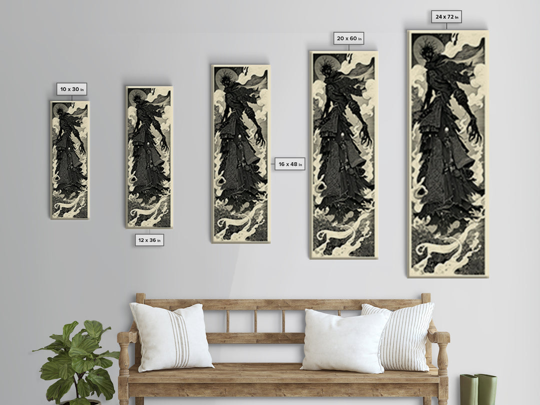 The Stitched Giant, Decadent Line Art, Tall Narrow Wall Art, Macabre Wall Art, Canvas Print, Halloween Wall Art