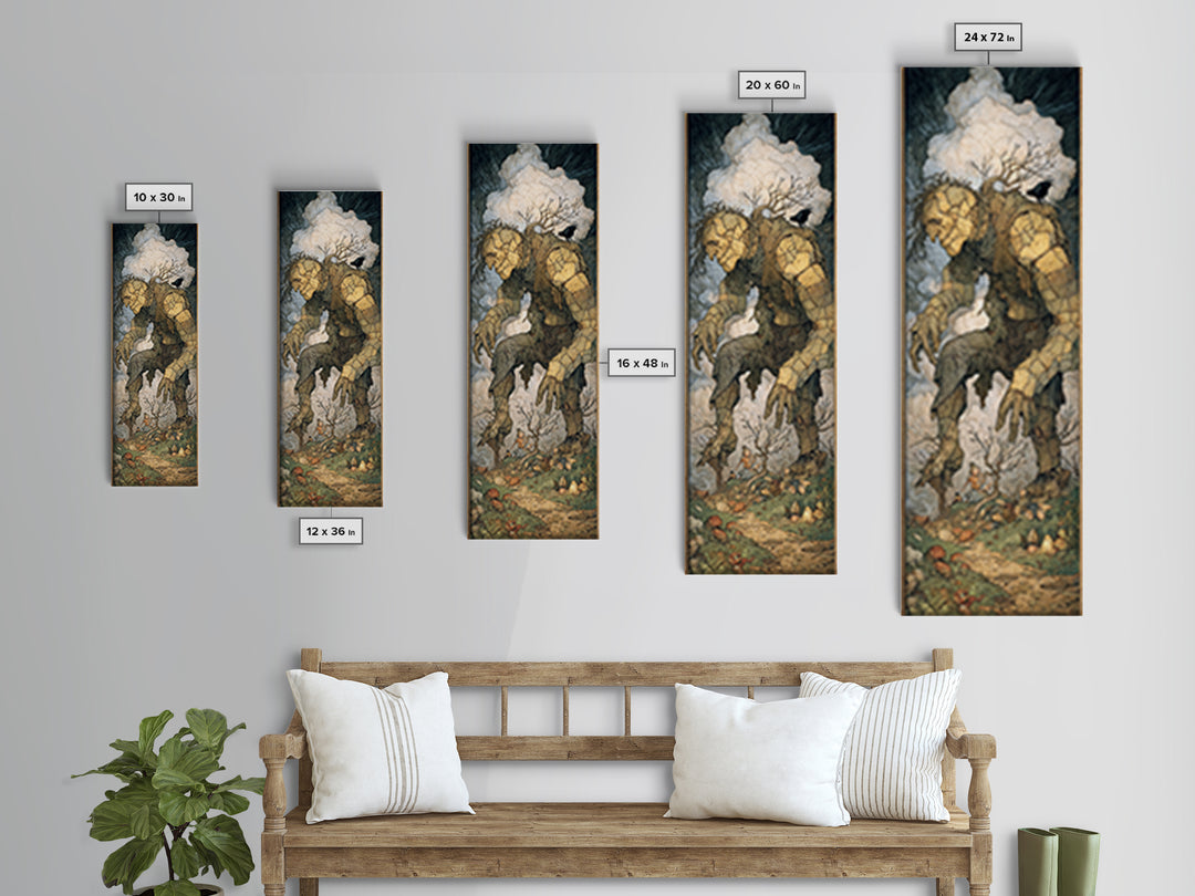 The Stitched Giant, Gothic Storybook Art, Tall Narrow Wall Art, Dark Halloween Decor, Canvas Print, Halloween Wall Art