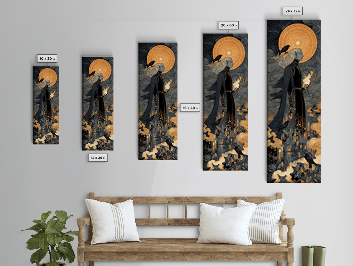 The Stitched Giant, Stained Glass Gothic Art, Tall Narrow Wall Art, Dark Halloween Decor, Canvas Print, Halloween Wall Art
