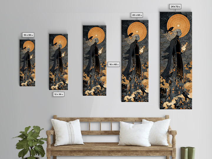 The Stitched Giant, Stained Glass Gothic Art, Tall Narrow Wall Art, Dark Halloween Decor, Canvas Print, Halloween Wall Art