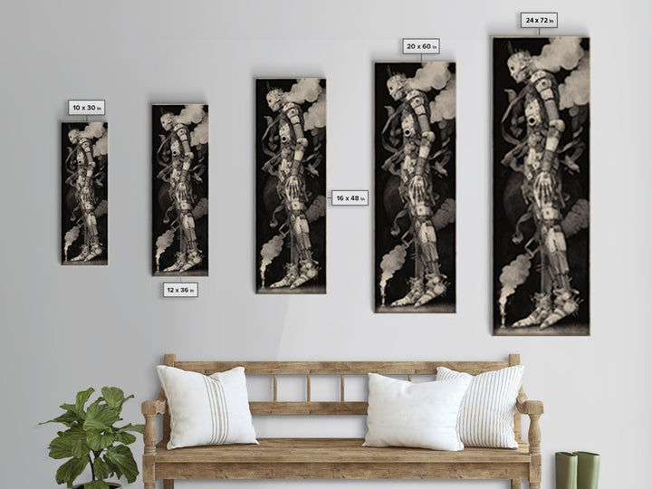 The Stitched Giant, Biomechanical Horror Art, Tall Narrow Wall Art, Dark Halloween Decor, Canvas Print, Halloween Wall Art