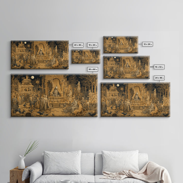 The Mummy Pharaoh, Northern Renaissance Horror, Wide Panoramic Art, Dark Fantasy Wall Art, Framed Canvas Print, Halloween Wall Art