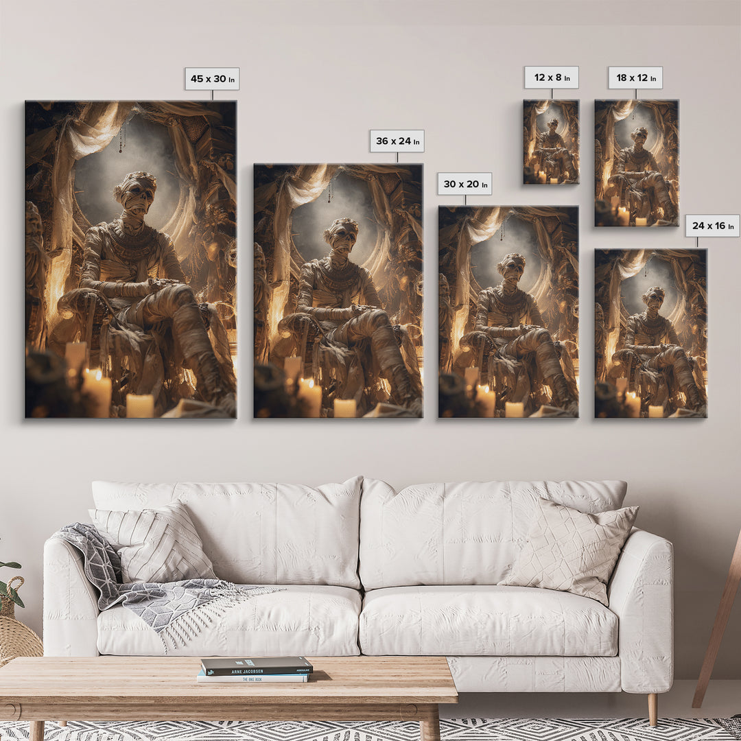 The Mummy Pharaoh, Gothic Nightmare Art, Vertical Wall Art, Macabre Wall Art, Framed Canvas Print, Halloween Wall Art