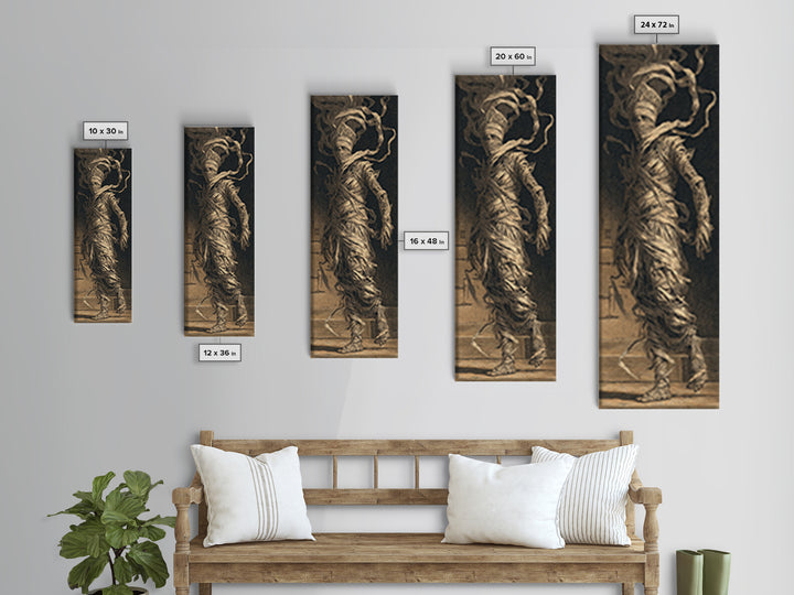 The Mummy Pharaoh, Architectural Etching Art, Tall Narrow Wall Art, Gothic Horror Wall Art, Canvas Print, Halloween Wall Art
