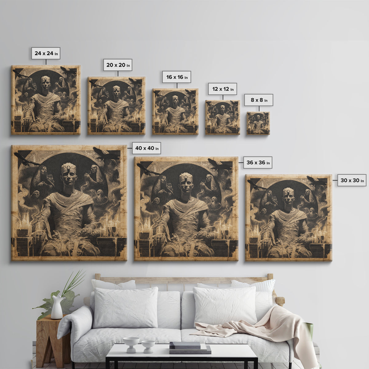 The Mummy Pharaoh, Dark Symbolist Art, Square Wall Art, Macabre Wall Art, Canvas Print, Halloween Wall Art, Halloween Decor