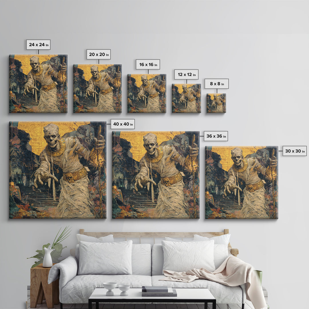 The Mummy Pharaoh, Grotesque Carnival Art, Square Wall Art, Dark Fantasy Wall Art, Canvas Print, Halloween Wall Art, Seasonal Home Decor