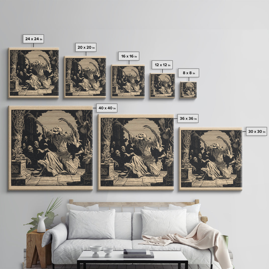The Mummy Pharaoh, Macabre Folk Print Art, Square Wall Art, Dark Halloween Decor, Canvas Print, Halloween Wall Art