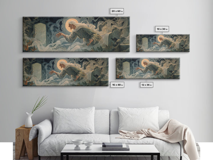 The Graveyard Ghost, Dark Renaissance Art, Extra Wide Wall Art, Dark Halloween Decor, Canvas Print, Halloween Wall Art