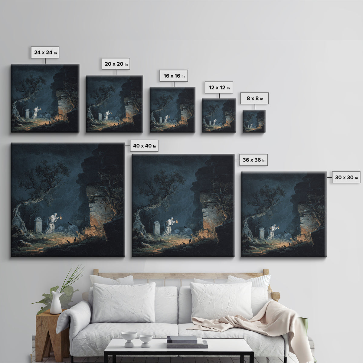 The Graveyard Ghost, Baroque Witchcraft Art, Square Wall Art, Dark Halloween Decor, Canvas Print, Halloween Wall Art, Gothic Home Decor