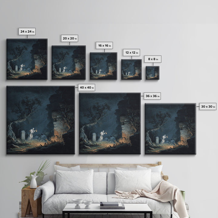 The Graveyard Ghost, Baroque Witchcraft Art, Square Wall Art, Dark Halloween Decor, Canvas Print, Halloween Wall Art, Gothic Home Decor