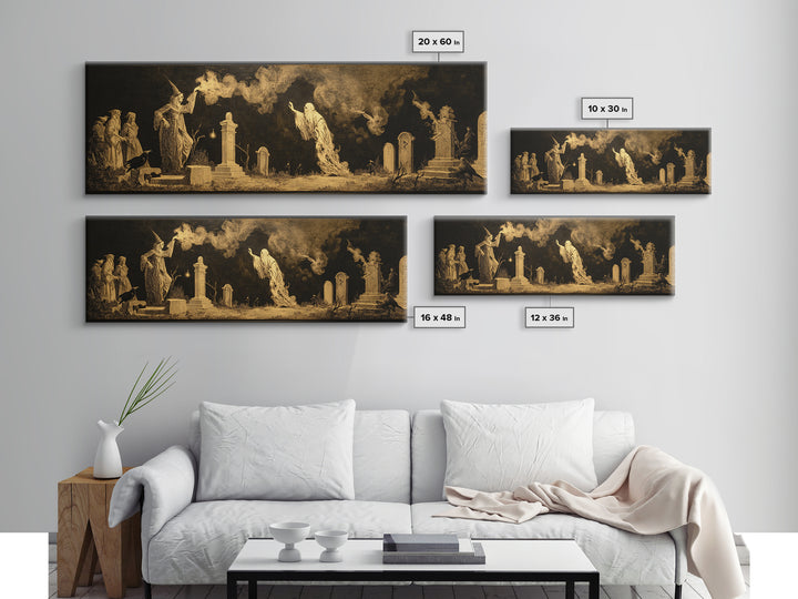The Graveyard Ghost, Dark Romantic Horror Art, Extra Wide Wall Art, Dark Halloween Decor, Canvas Print, Halloween Wall Art