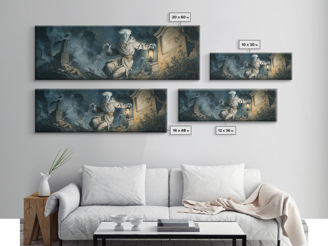The Graveyard Ghost, Gothic Nightmare Art, Extra Wide Wall Art, Dark Halloween Decor, Canvas Print, Halloween Wall Art