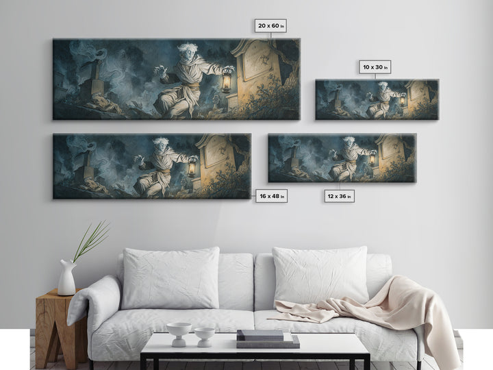 The Graveyard Ghost, Gothic Nightmare Art, Extra Wide Wall Art, Dark Halloween Decor, Canvas Print, Halloween Wall Art